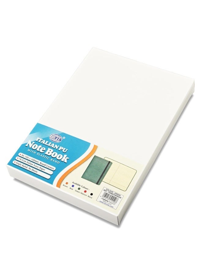 FIS® Executive Notebook, Italian PU Materials, A6 Size(105x148mm,) Round Corners, 96 Sheets, Single Ruled, 70gsm Italian Ivory Paper with Elastic Band Closure, 1 Piece, Green Color-FSNBEXA696GR - Image 2